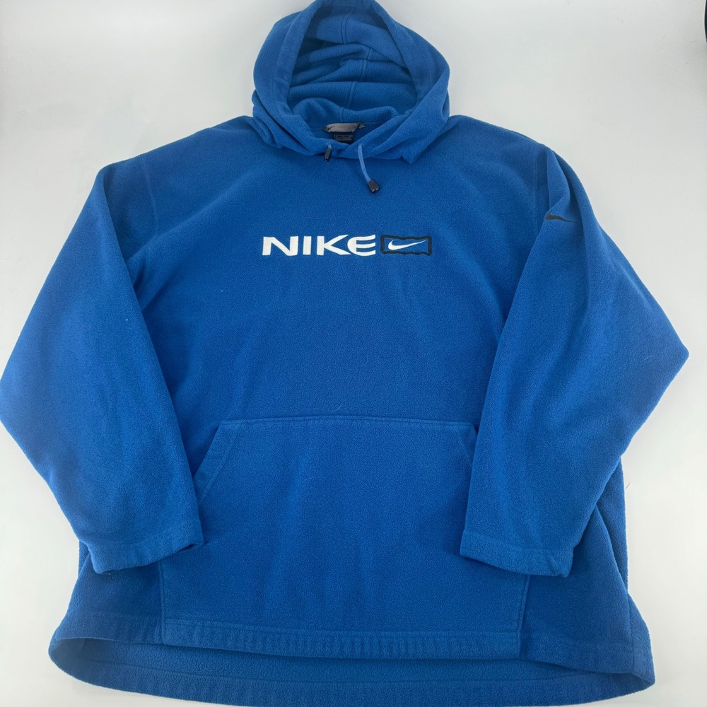 Nike Mens Fleece Hoodie Royal Blue Embroidered Logo Pullover XL VTG